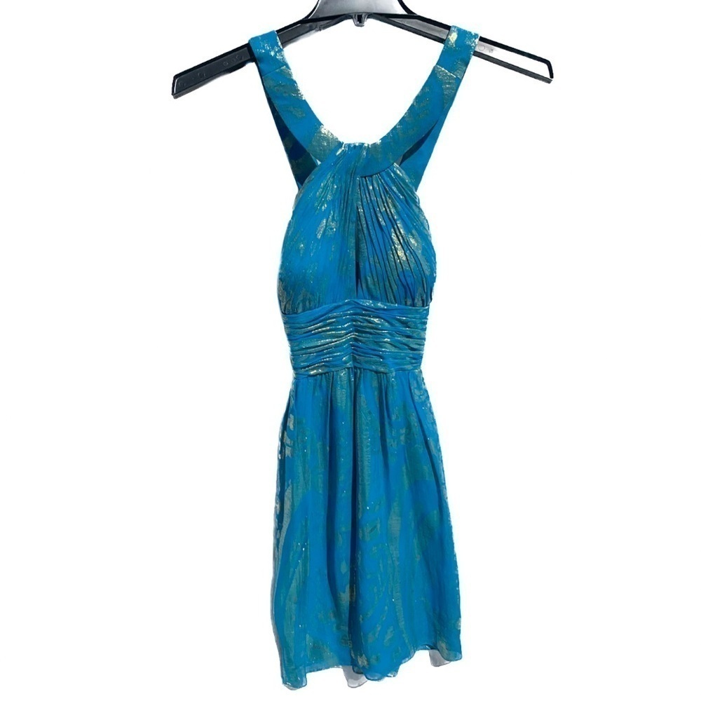 Aidan Mattox Silk Blue and Gold Dress Special Occasion Homecoming Sz 10